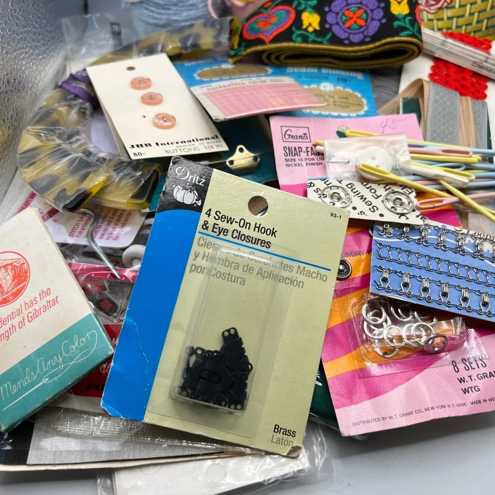 Junk Drawer Craft Supply Lot 2 lbs 50 Items VTG Sewing Needlework Fiber Arts
